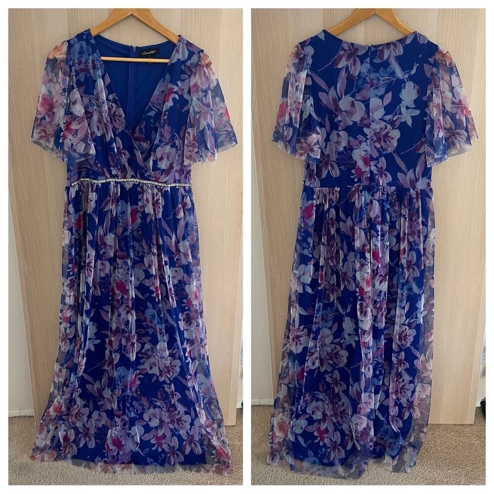 Candalite Floral Flutter Sleeve Blue Dress